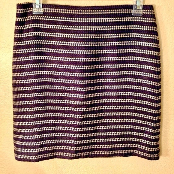 LOFT Mini Skirt Size 2 Blue Tan Black Woven Acrylic Cotton Full Lining Back Zip - Picture 1 of 12